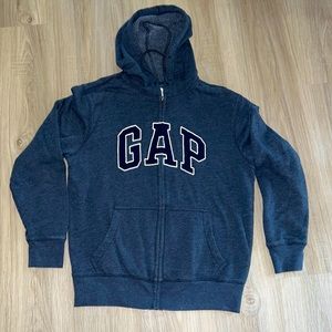 Gap Men’s Zippered Grayish Navy Hoodie, Size Small.